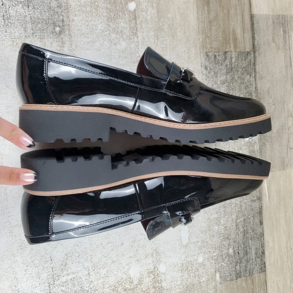 Franco Sarto Colette Womens Loafer Shoes Sz 10 M Black Slip On Moc Toe Platform